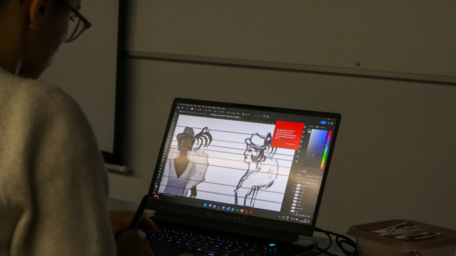 Digital sketches being edited by a student