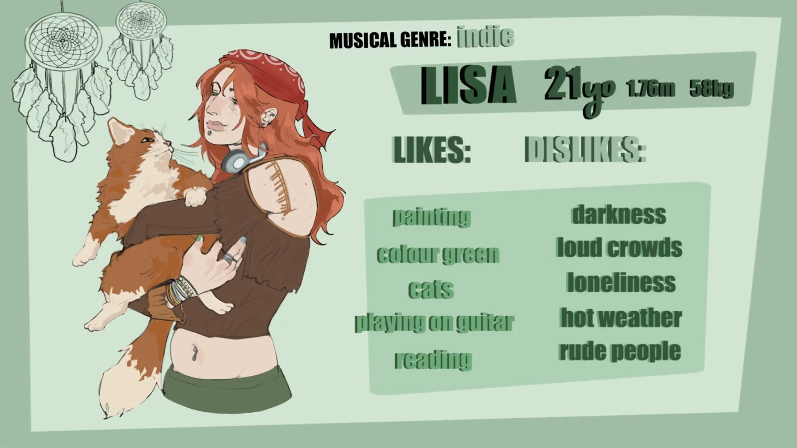 Final project shows the character Lisa, and describes her likes and dislikes