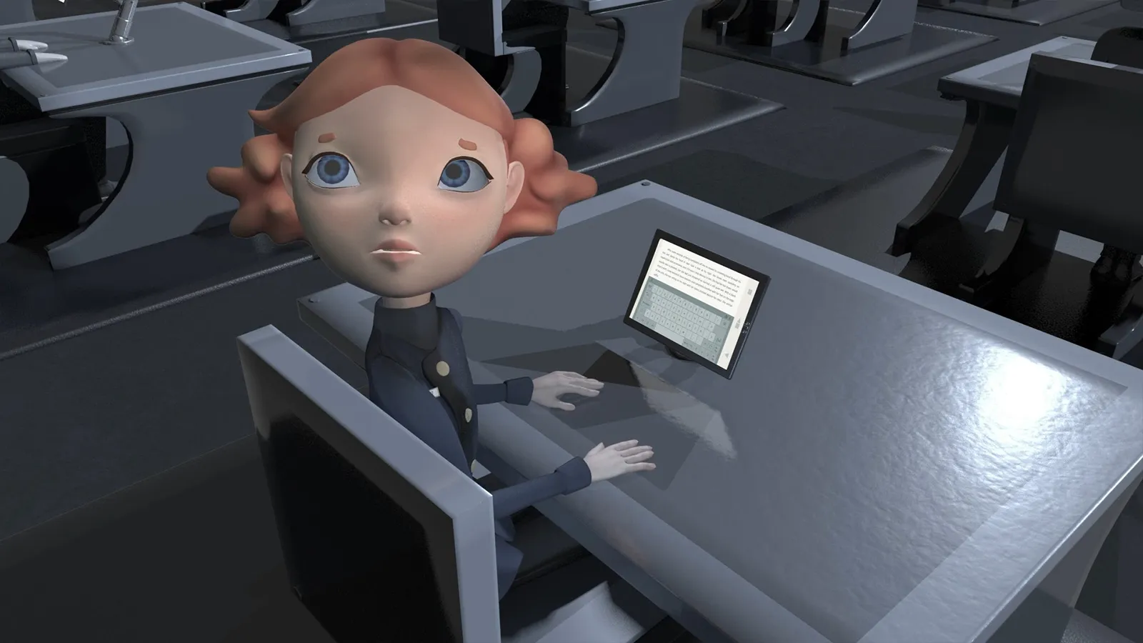 A female student stares upwards at the ceiling from her desk