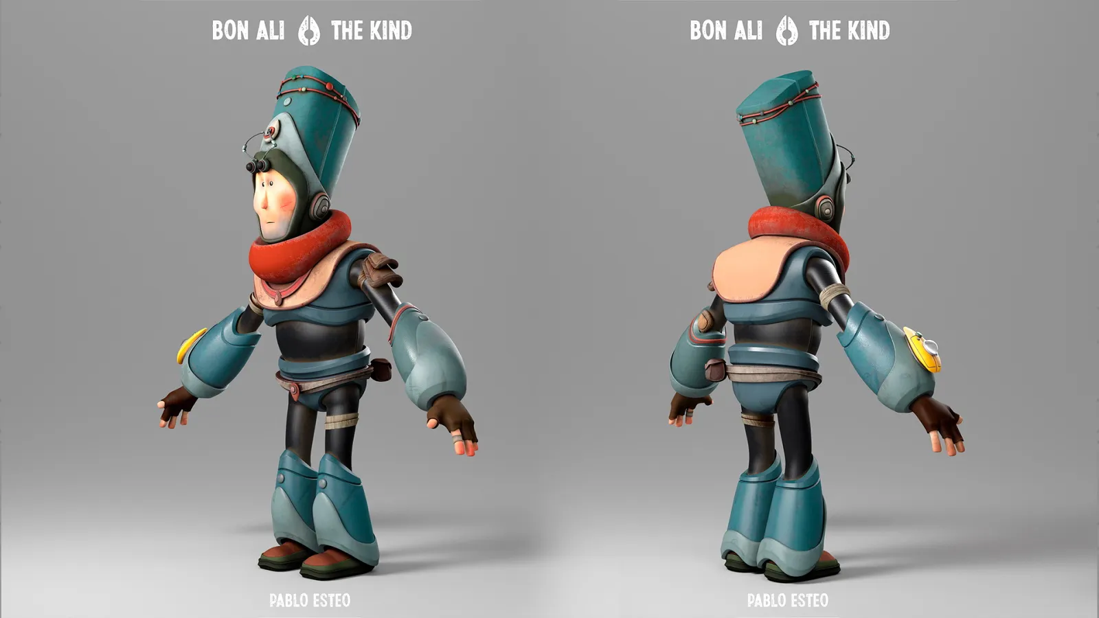 Render del personaje Bon Ali The Kind en un modelo 3D detallado con texturas coloreadas.