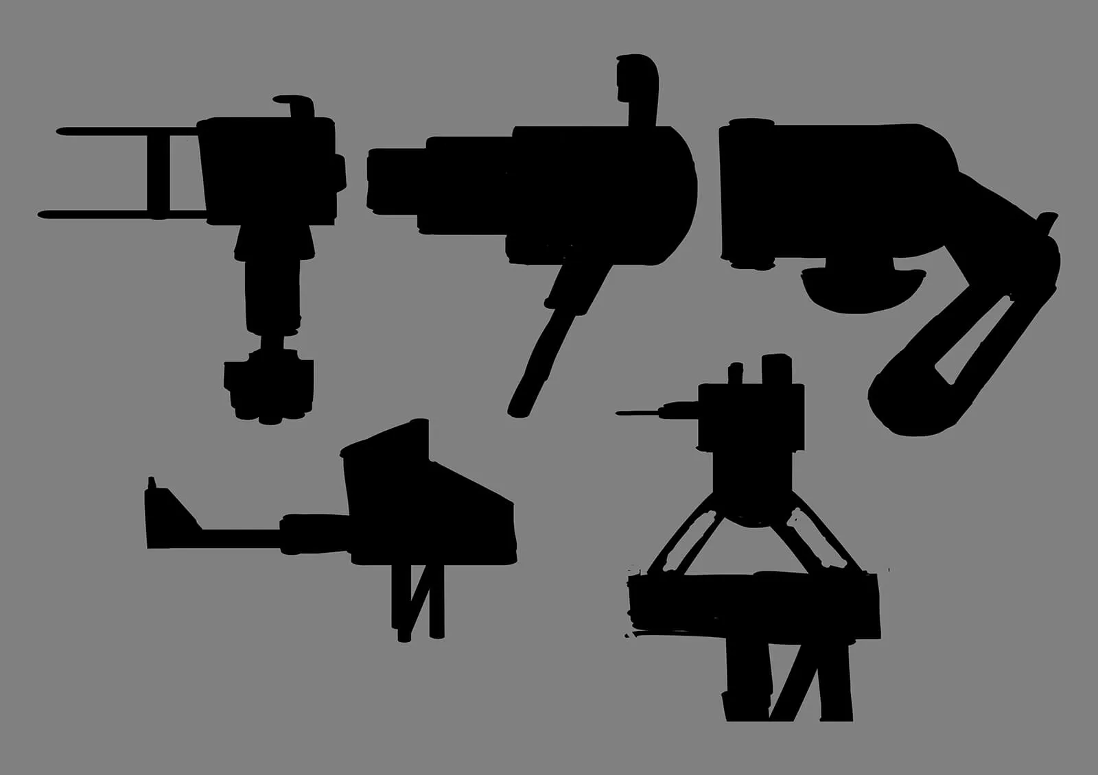 Silhouette sketches of various industrial equipment as seen in the film Deadly Delivery