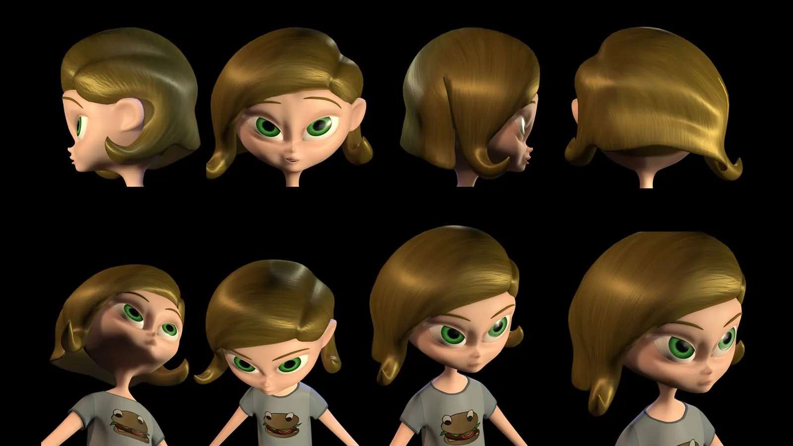 Main character&#039;s 3D designed head turnaround.