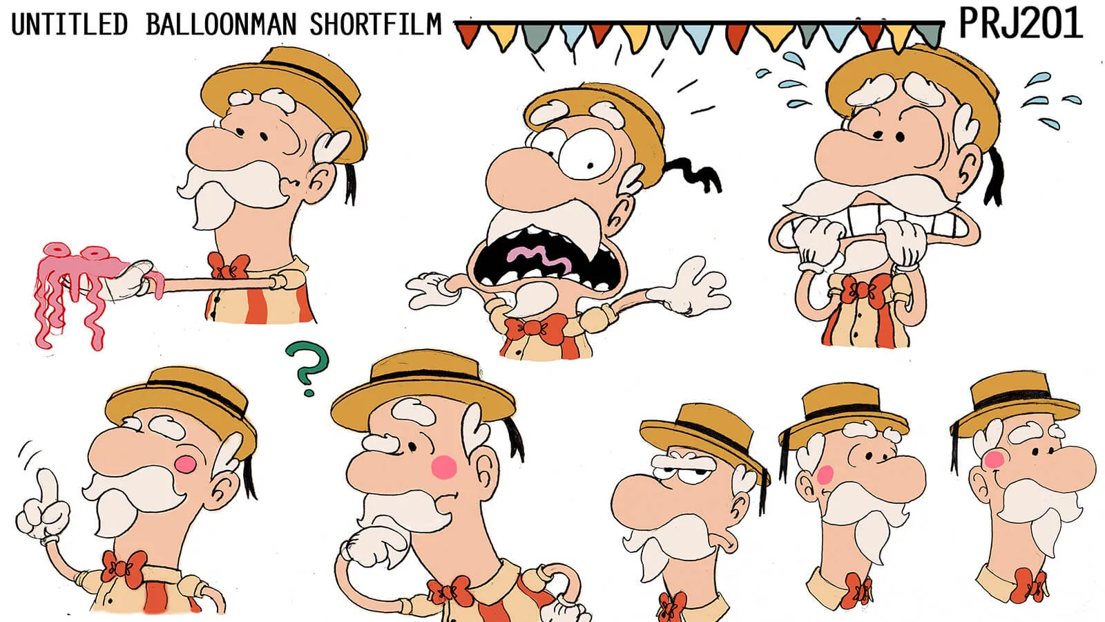 Concept artwork of the old carnival balloonman with different facial expressions