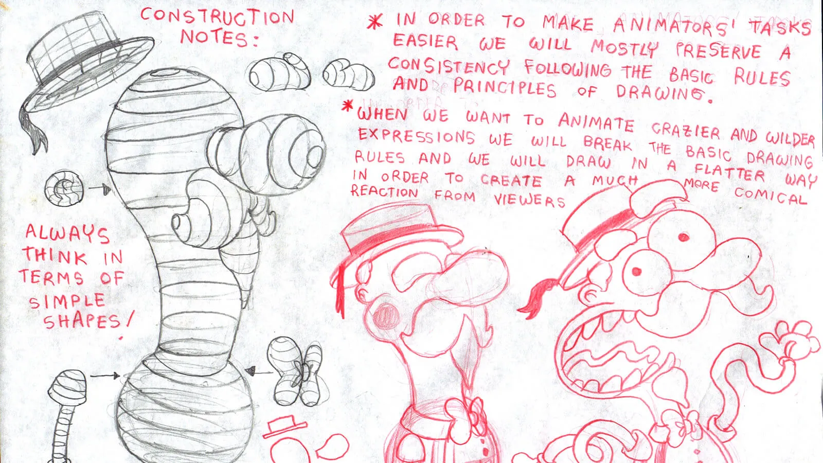  Drawing concepts of the old carnival balloonman with written notes