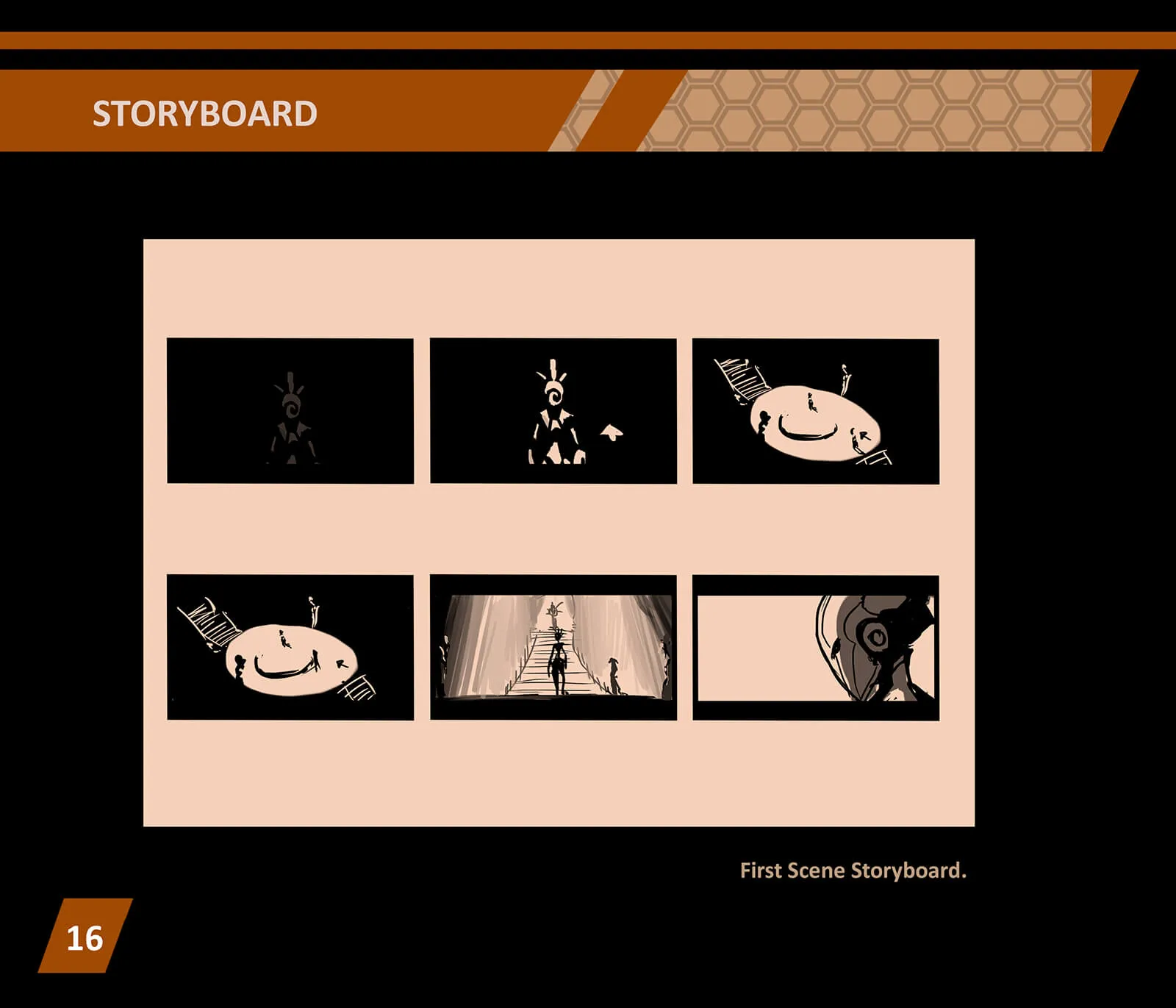 Black-and-white storyboard for the film Three Cold Souls, depicting the action of the first scene