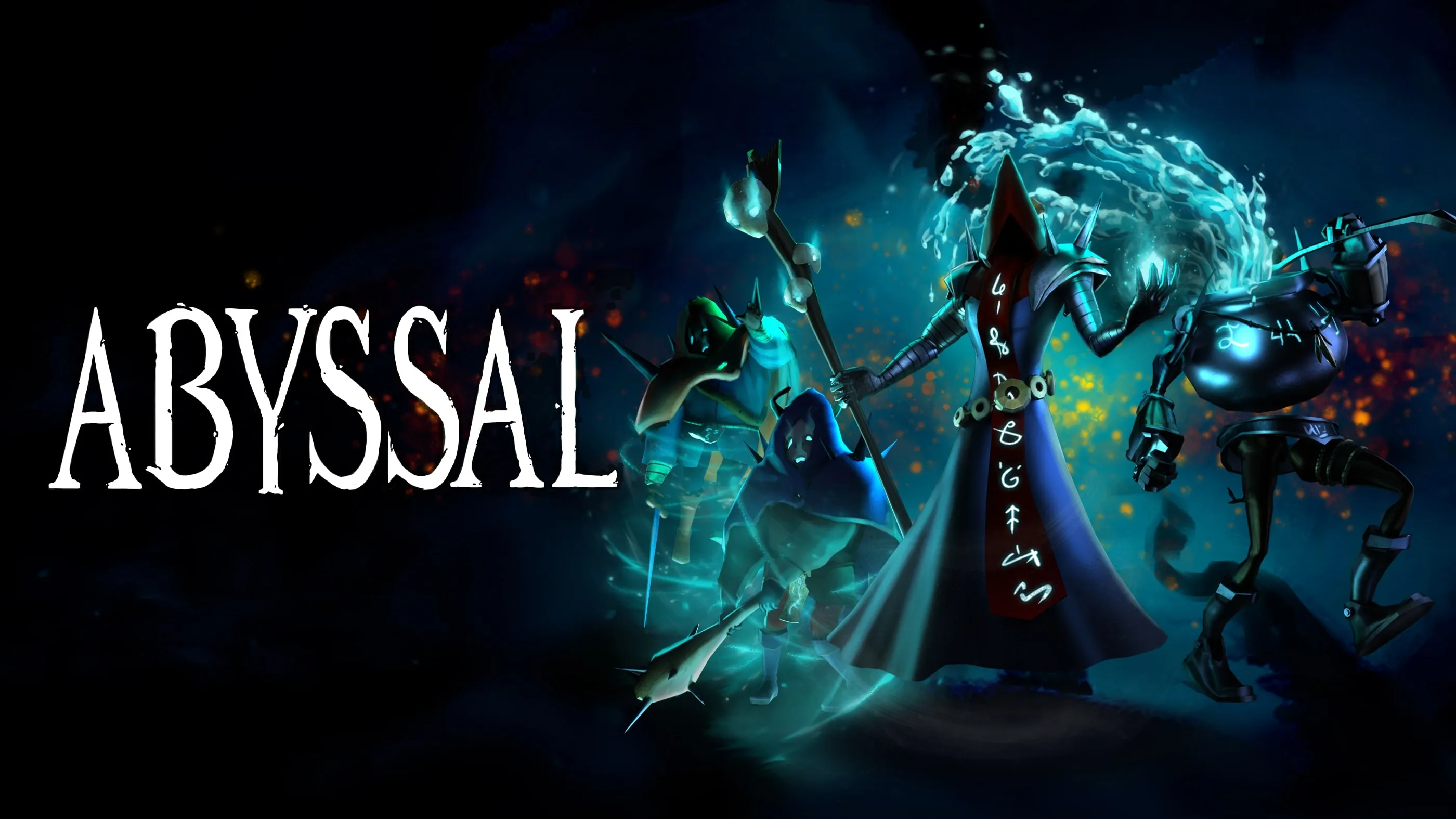 A group of dark, mystical characters with glowing runes and weapons under the title ABYSSAL.