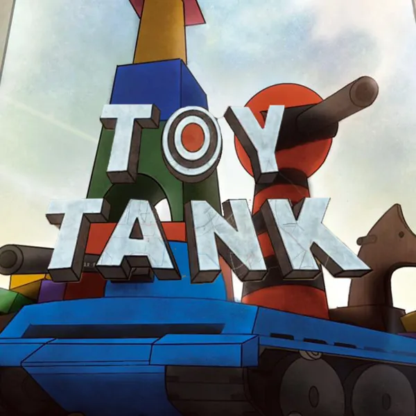 Toy Tank poster, showing the main character surrounded by children's elements.