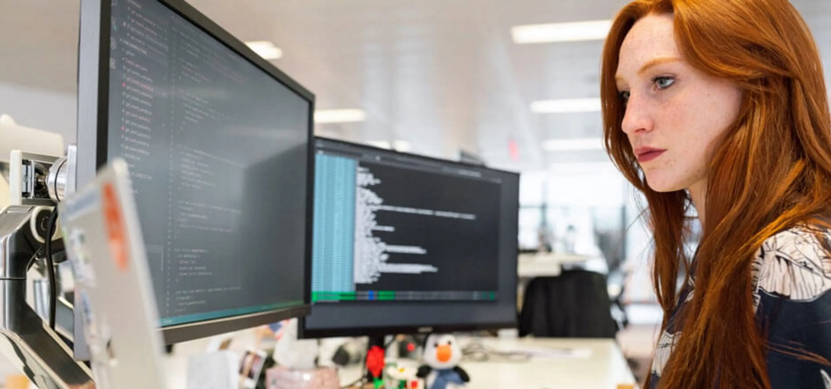 Woman at a computer workstation