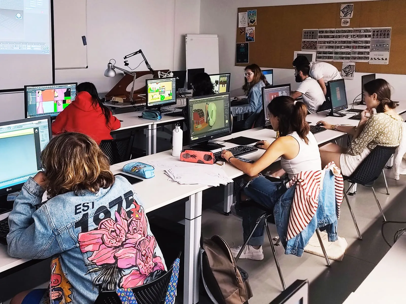 Young students creating 3D designs during the Summer Workshops from DigiPen Europe-Bilbao.