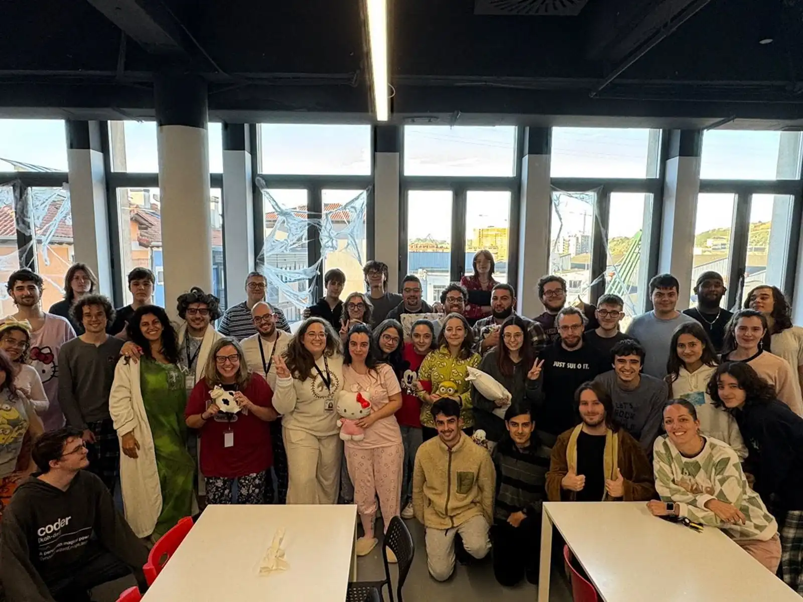 Group of students and faculty at DigiPen Europe-Bilbao's pijama day