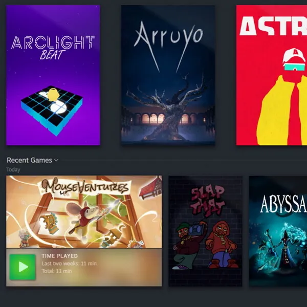 Screenshot displaying the covers of a six games from the DigiPen Europe-Bilbao Steam library.
