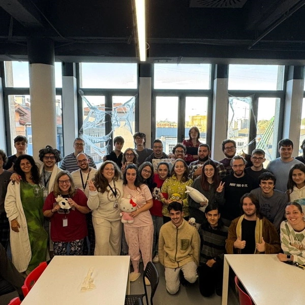 Group of students and faculty at DigiPen Europe-Bilbao's pijama day