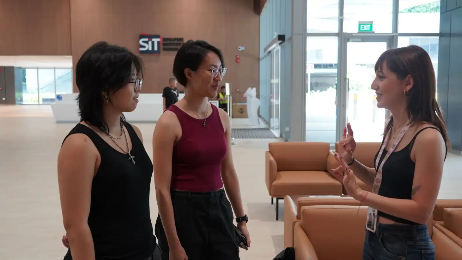 DigiPen Singapore students welcoming Virginia Diez at their campus.