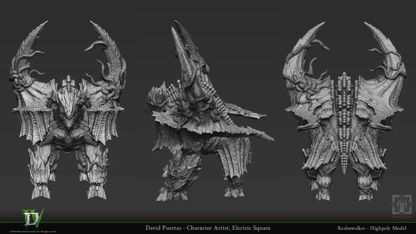  High-poly 3D model of a horned monster for Diablo IV, sculpted by David Puertas.