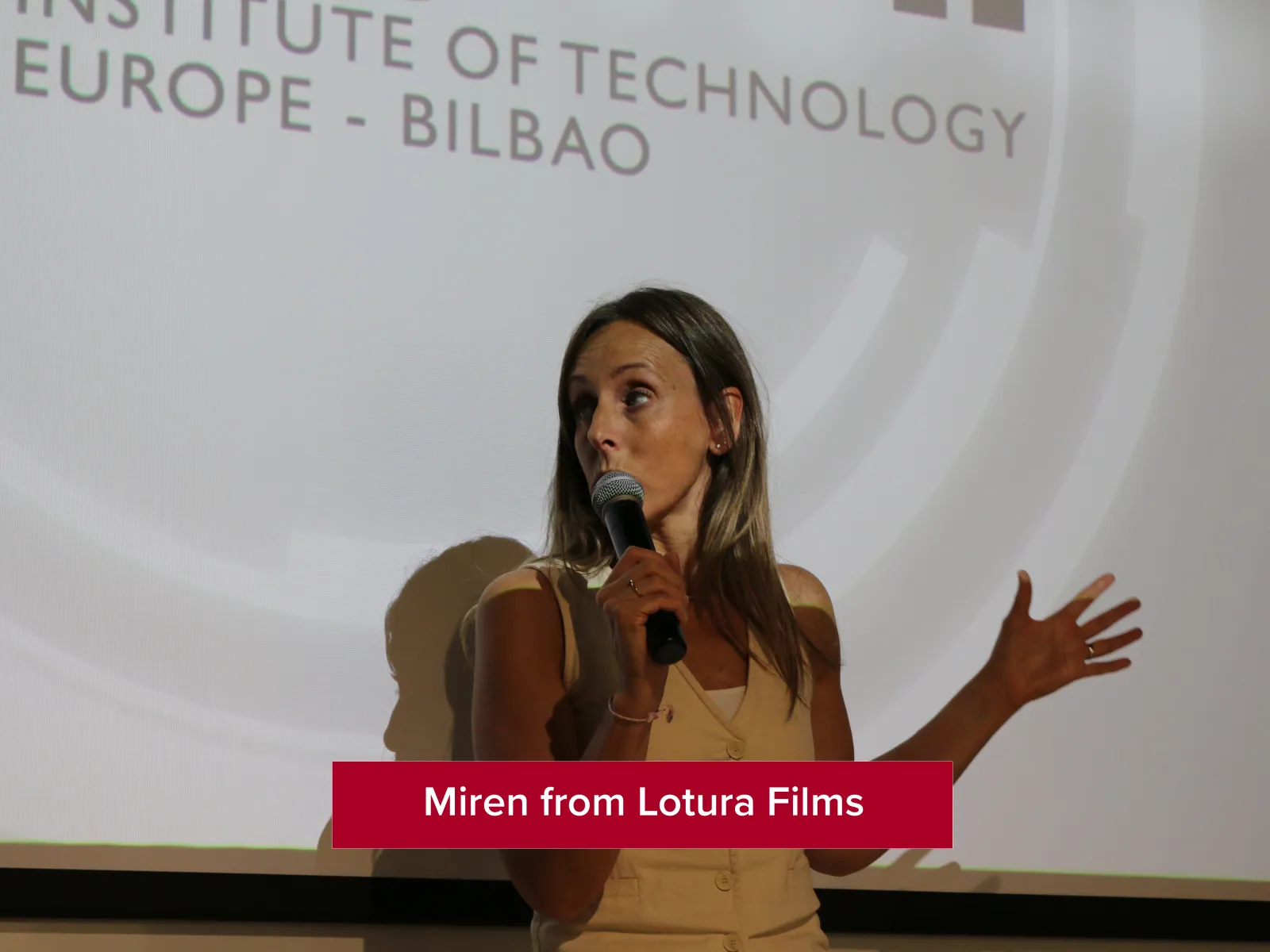 Miren Berasategi from Lotura Films, presenting herself to the graduates