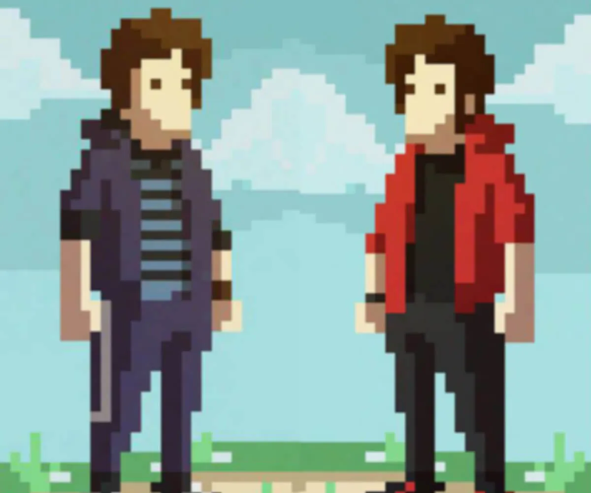 Pixel art self-portrait of Xabier and Julen Urrutia Perez