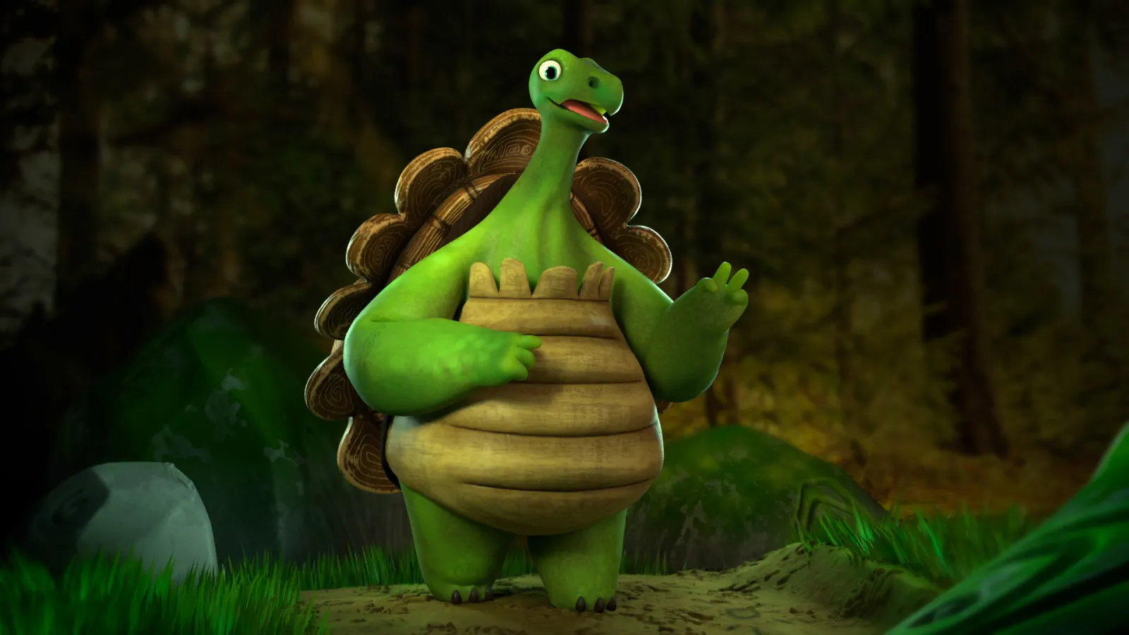 Render of Trott carrying a colorful load on his back, from the animated short film.