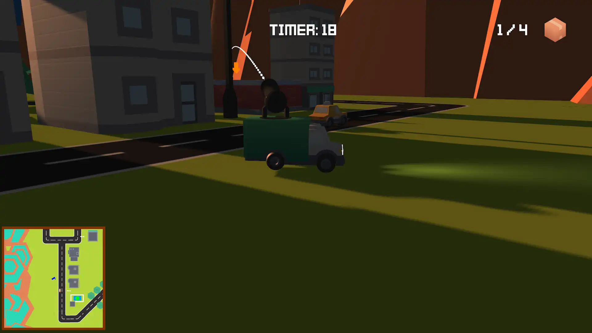 A driving game where a package cannon is used to deliver items before time runs out.