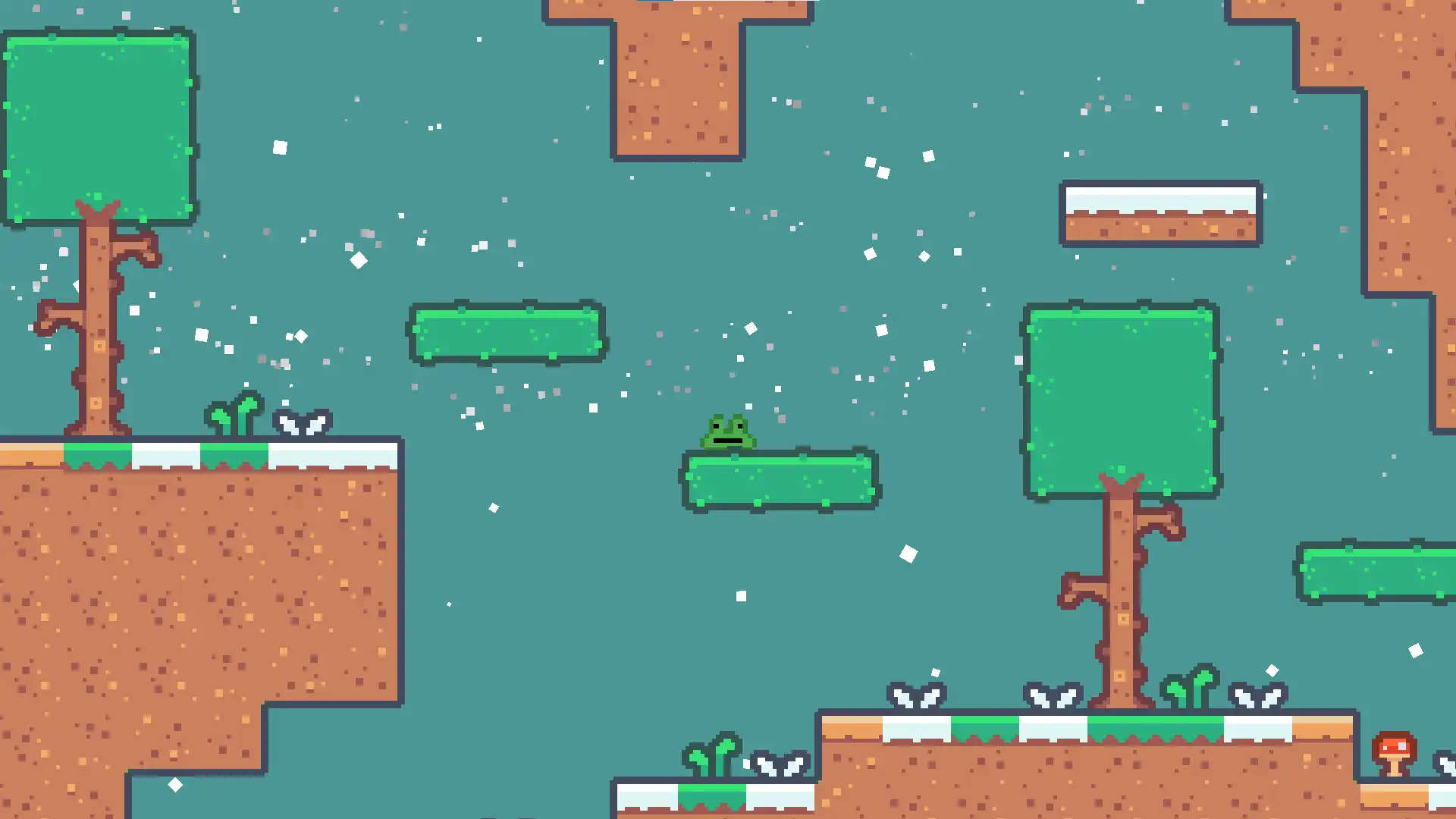 A side-scrolling platformer featuring a frog climbing a tree.